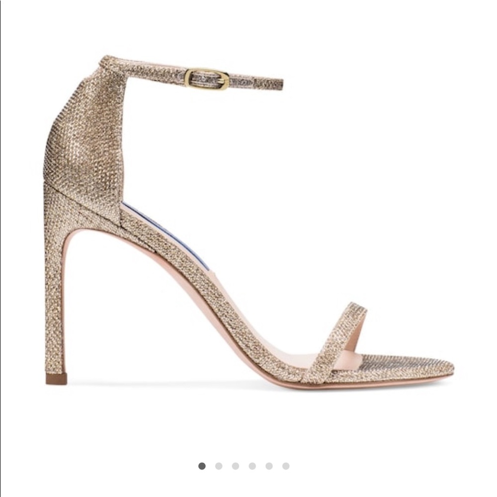 Brand-new, in-the-box Stuart Weitzman platnium Nudistsong heels